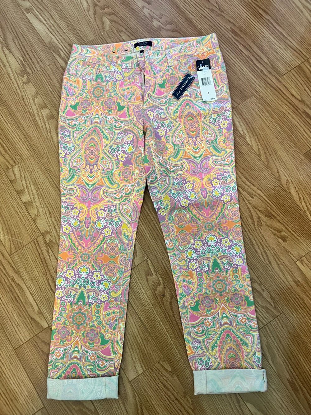 CHAPS Pink Multi Paisley Print Women's Jeans size 6 BNWT